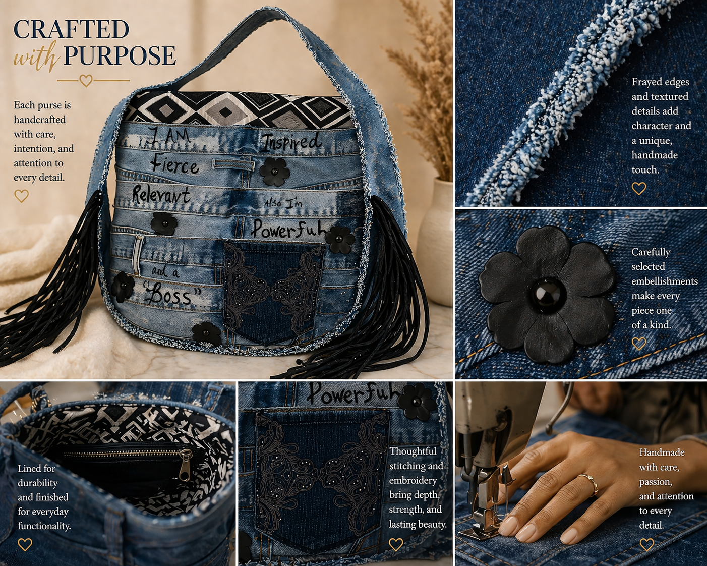 I AM Fierce Denim Purse