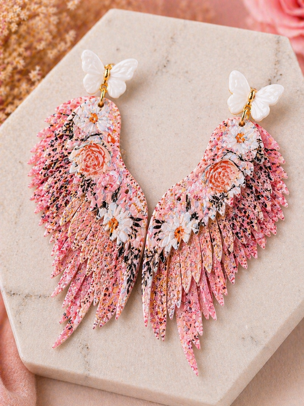 Rosé Garden Wing Earrings