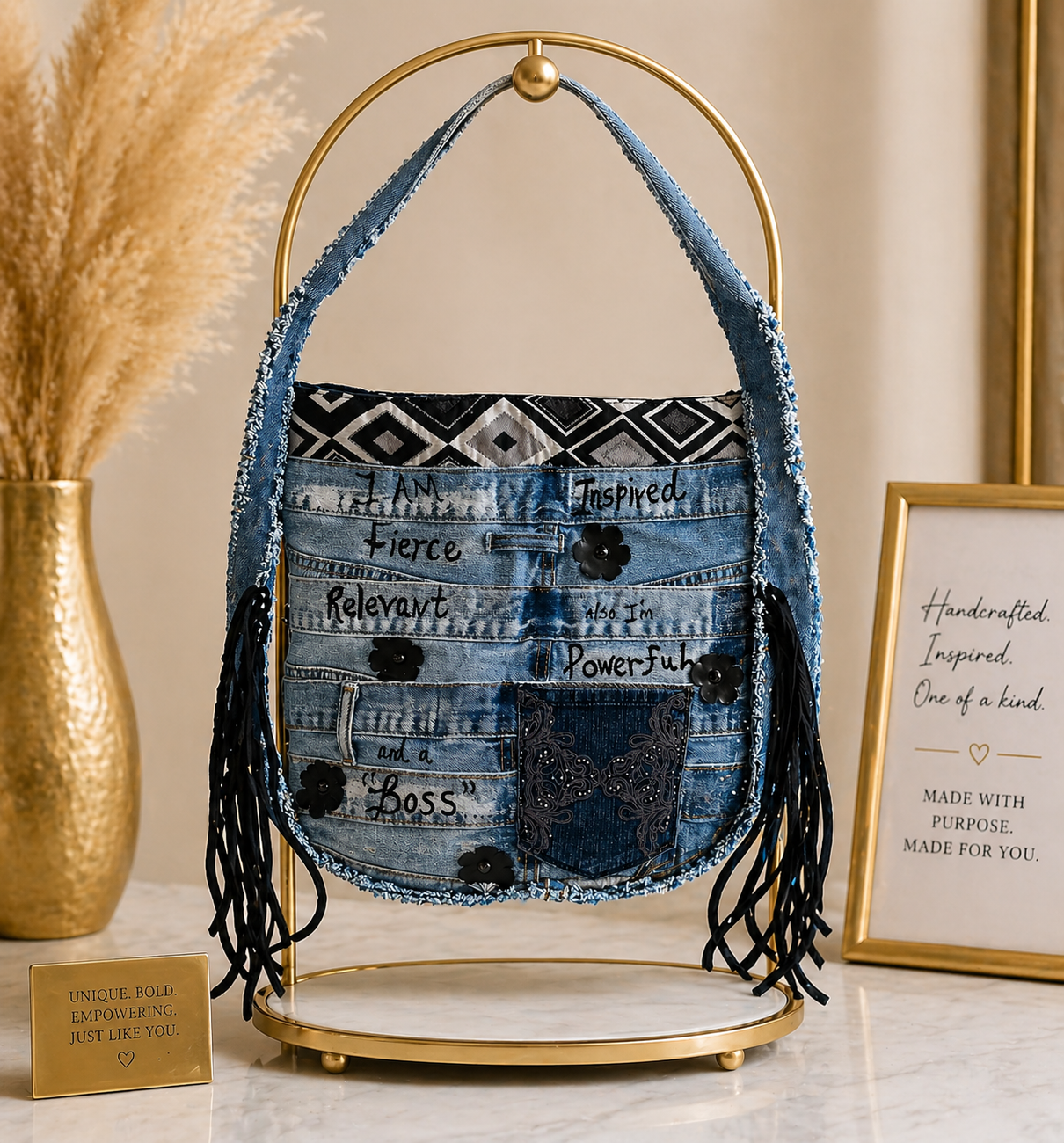 I AM Fierce Denim Purse