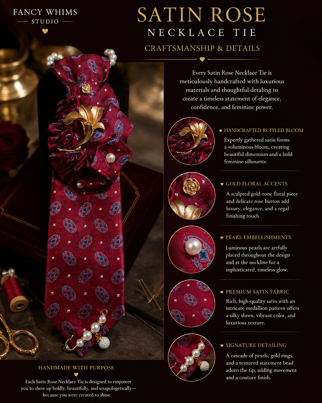 Satin Rose Necklace Tie