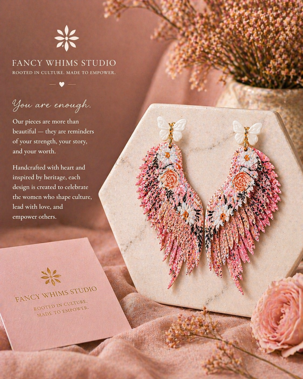 Rosé Garden Wing Earrings