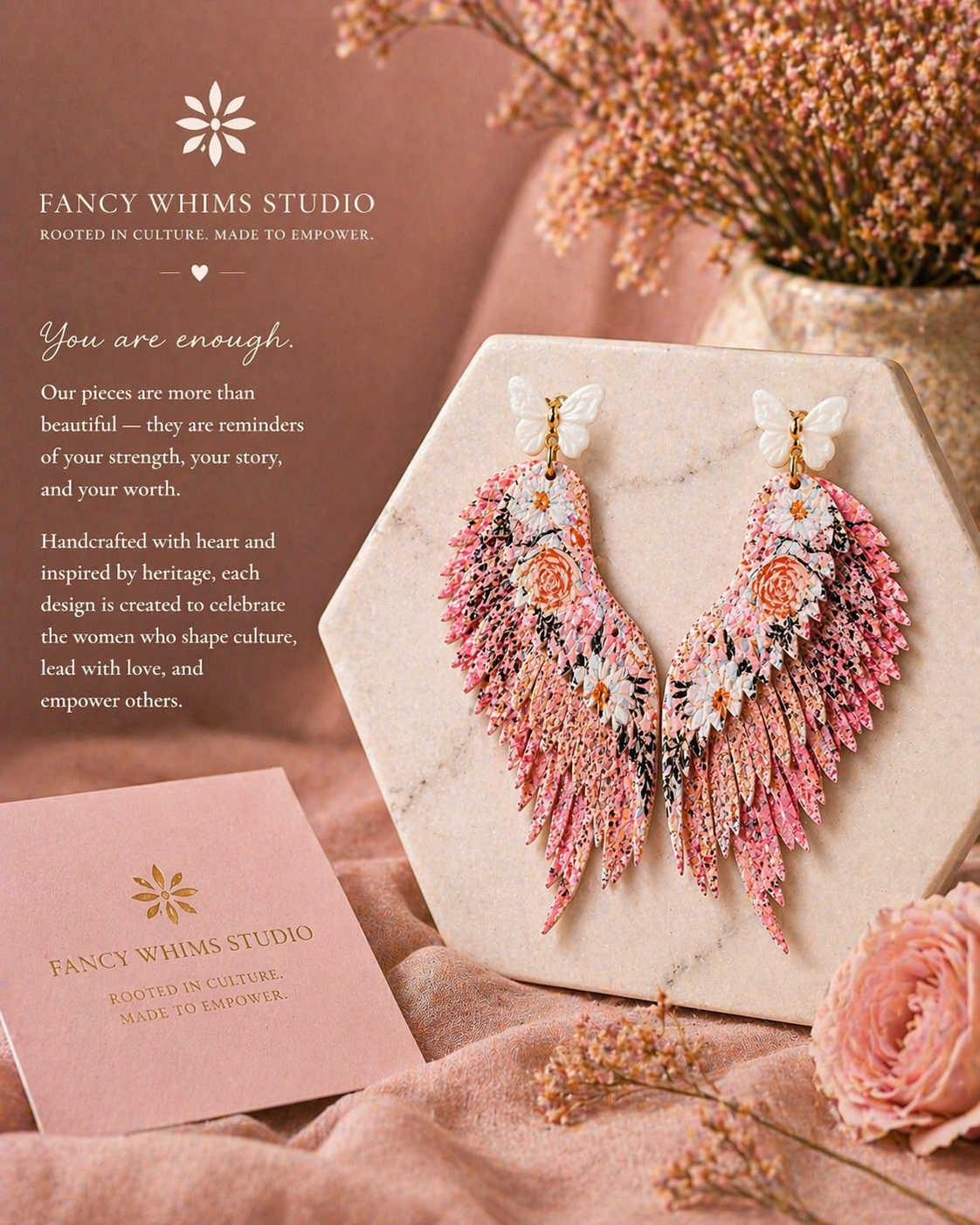 Rosé Garden Wing Earrings