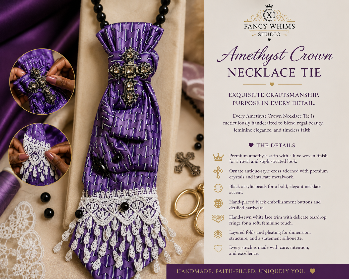 Amethyst Crown Necklace Tie
