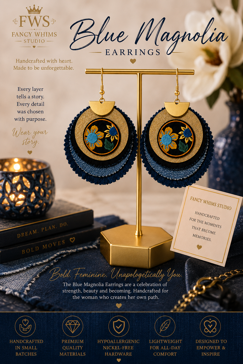 Blue Magnolia Earrings