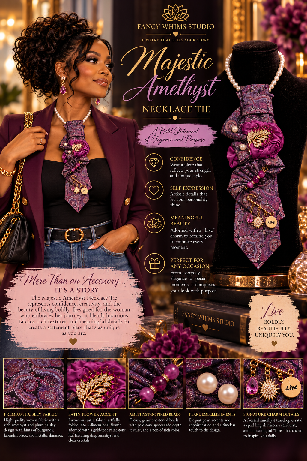 Majestic Amethyst Necklace Tie
