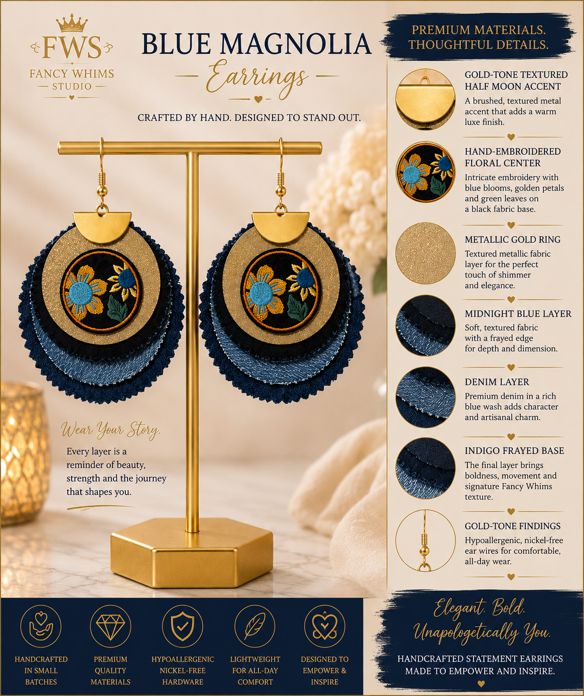 Blue Magnolia Earrings