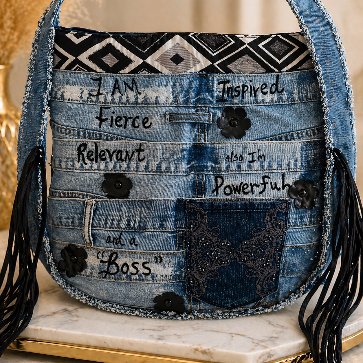 I AM Fierce Denim Purse