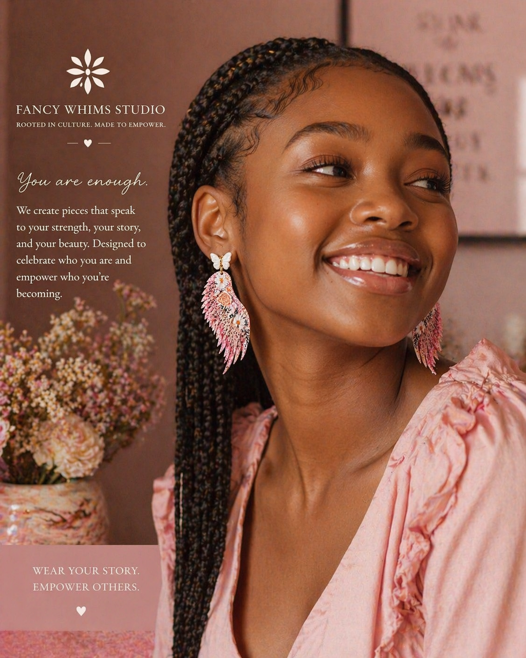 Rosé Garden Wing Earrings