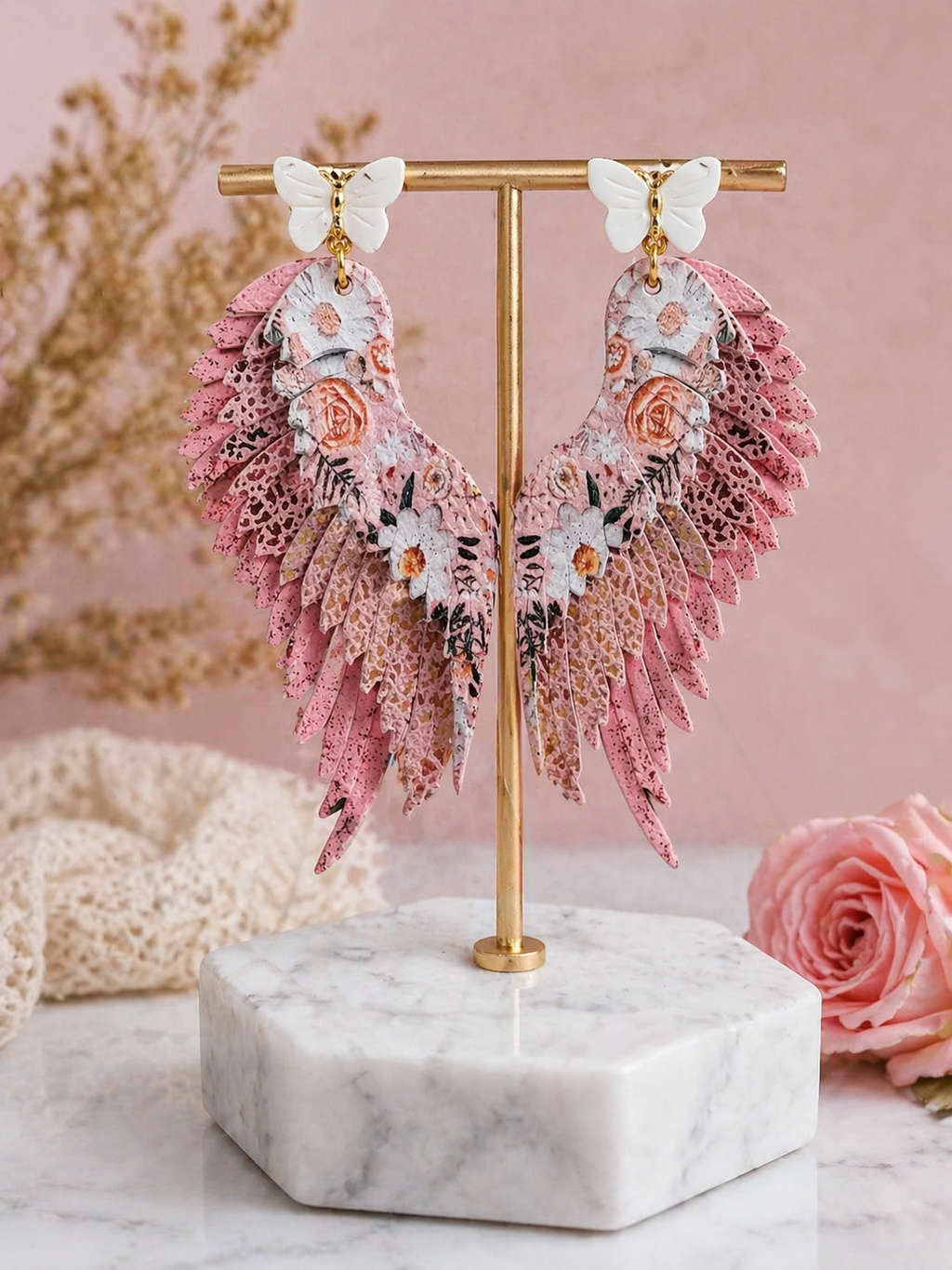 Rosé Garden Wing Earrings