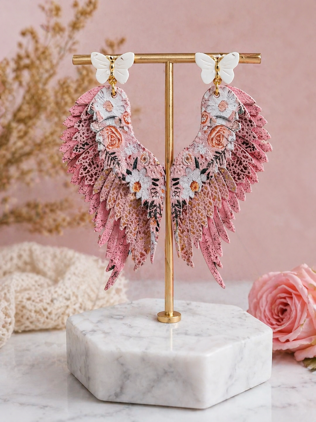 Rosé Garden Wing Earrings