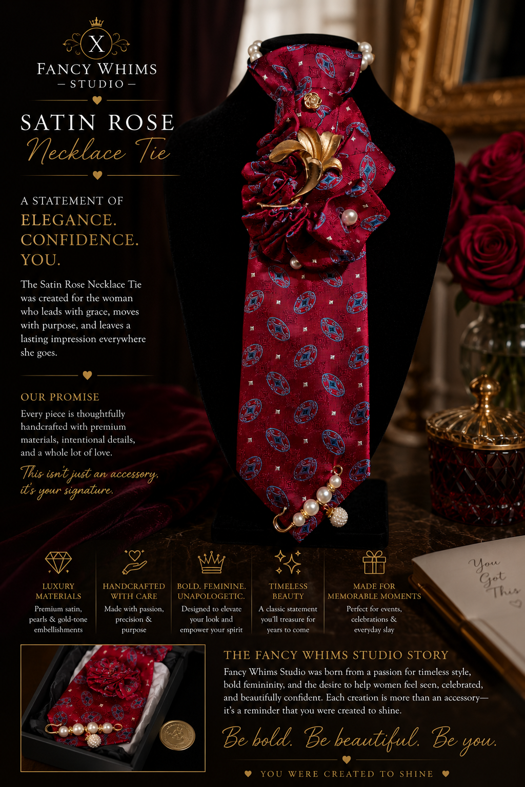 Satin Rose Necklace Tie