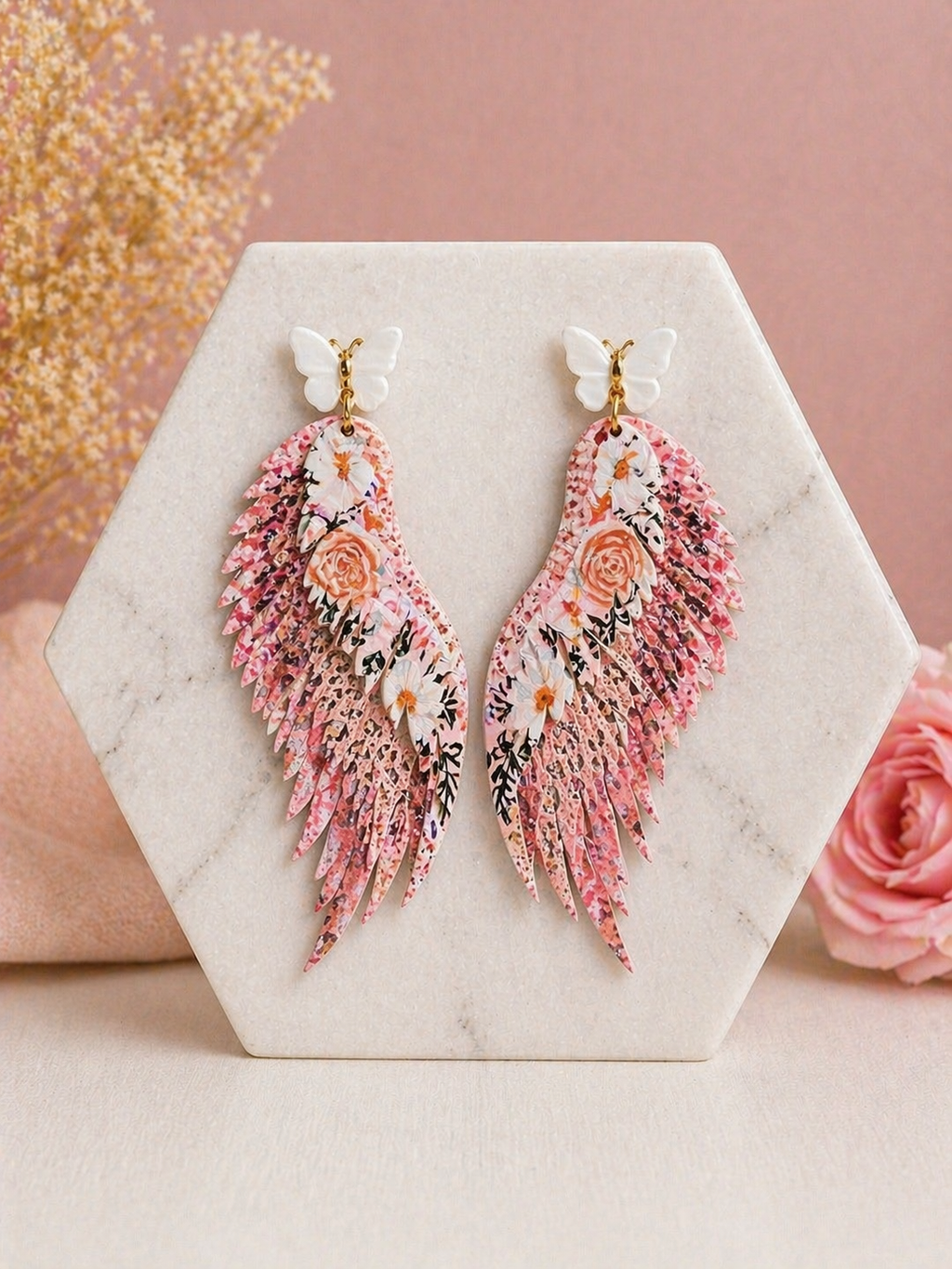 Rosé Garden Wing Earrings